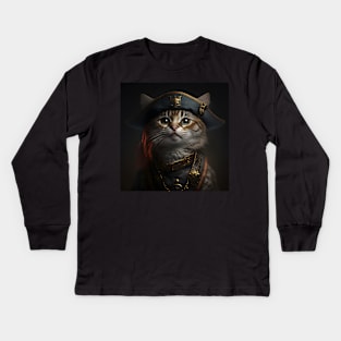 Pirate Cat in Uniform Portrait Kids Long Sleeve T-Shirt